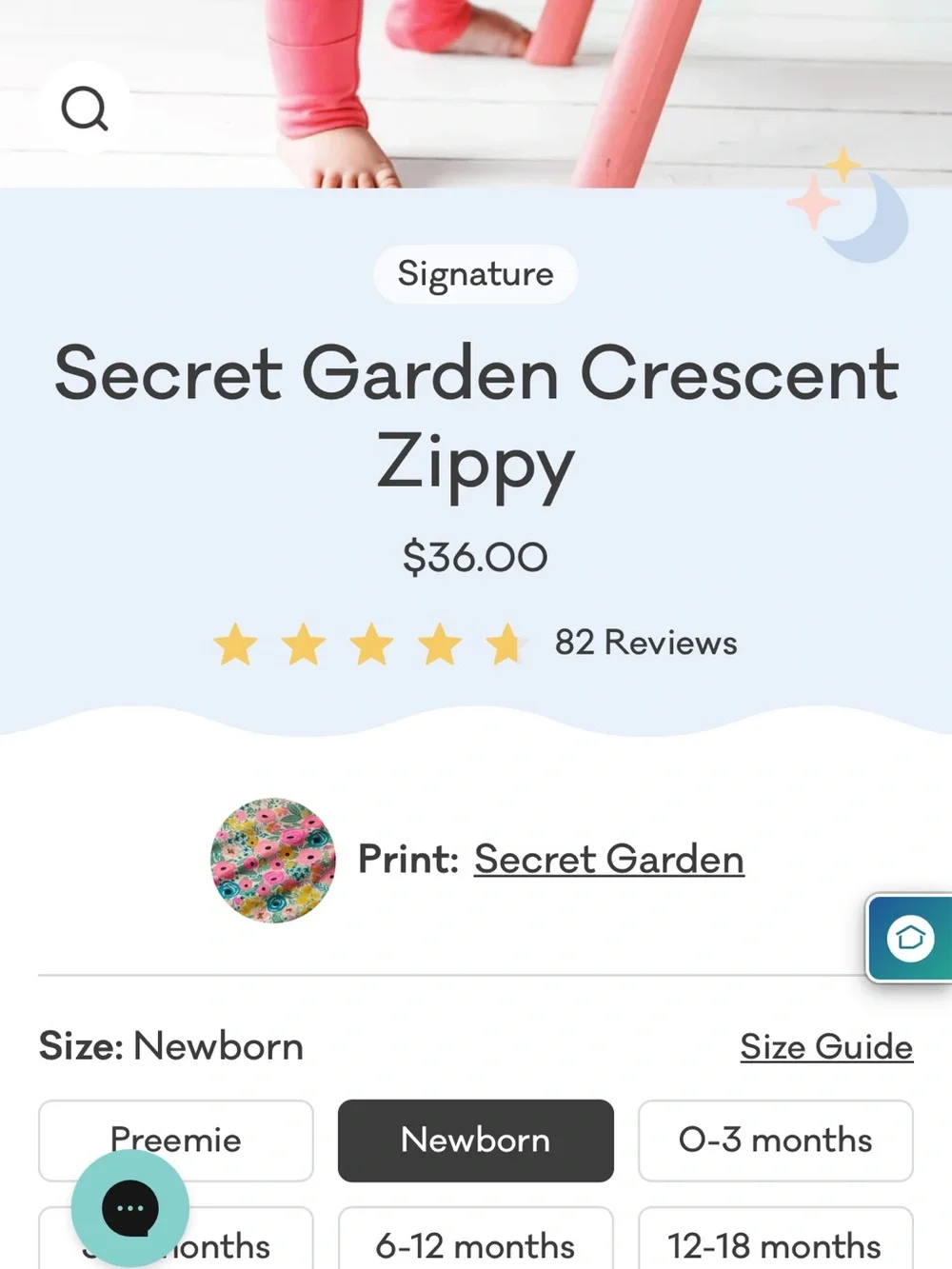 NWOT Little Sleepies Secret Garden LS Crescent Zippy (Newborn)